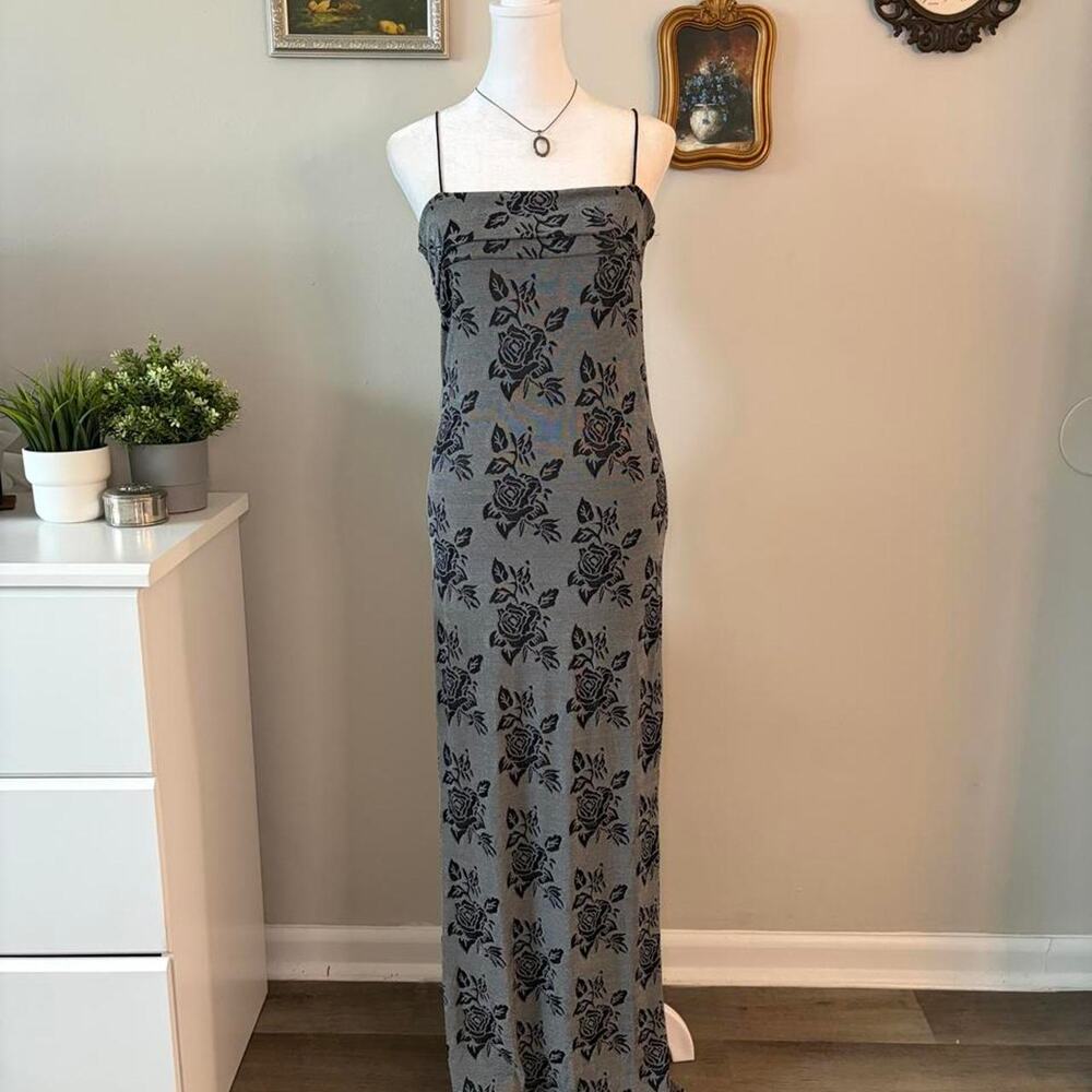Vintage 90s Vintage Floral Metallic Maxi Dress - Whimsigoth Cami Slip Dress